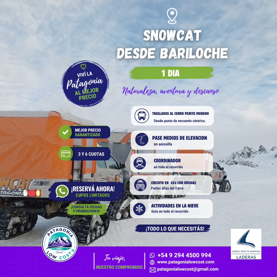 Snow Cat excursion en cerro perito moreno. Precio low cost y barato